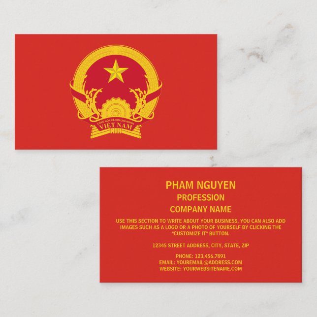 Tarjeta De Visita Emblema vietnamita, bandera de Vietnam (Anverso / Reverso)