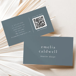 Tarjeta De Visita EMELIA Dusty Blue Minimalista Boho Mínimo QR Códig