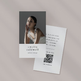Tarjeta De Visita EMELIA White Black Rustic Simple Moderne Boho Phot