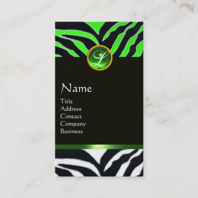 TARJETA DE VISITA EMERALD GREEN BLANCO NEGRO ZEBRA FUR MONOGRAM (Anverso)