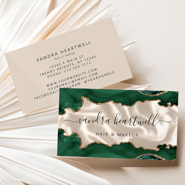 Tarjeta De Visita Emerald Green Gold Agate Ivory Luxury (Subido por el creador)