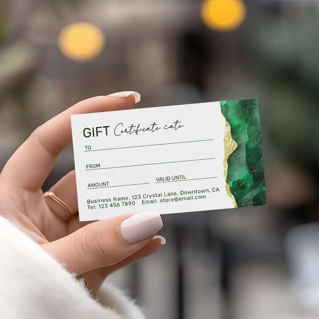Tarjeta De Visita Emerald Green Marble Gift Certificate (Subido por el creador)