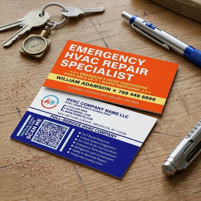 Tarjeta De Visita Emergency HVAC Repair Specialist | 24/7 Services ( rapid ac service for breakdowns & critical failures of heating, ventilation & air conditioning sys)