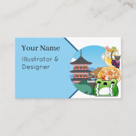 Tarjeta De Visita Emoción en el templo japonés con gato y rana