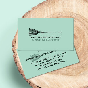 Tarjeta De Visita Empleada doméstica limpiadora logo escoba verde