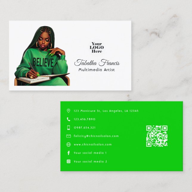 Tarjeta De Visita Empoderamiento de la mujer negra afro arte jefe (Anverso / Reverso)