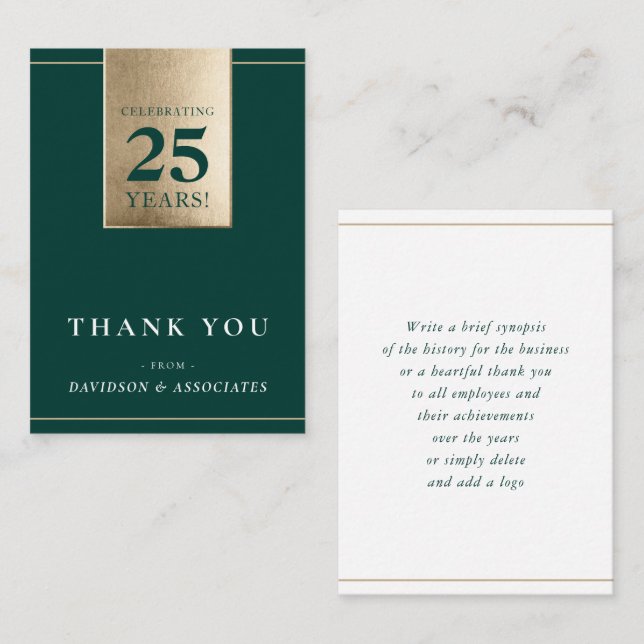 Tarjeta De Visita EMPRESA ANIVERSARIO negocio oro verde blanco (Anverso / Reverso)