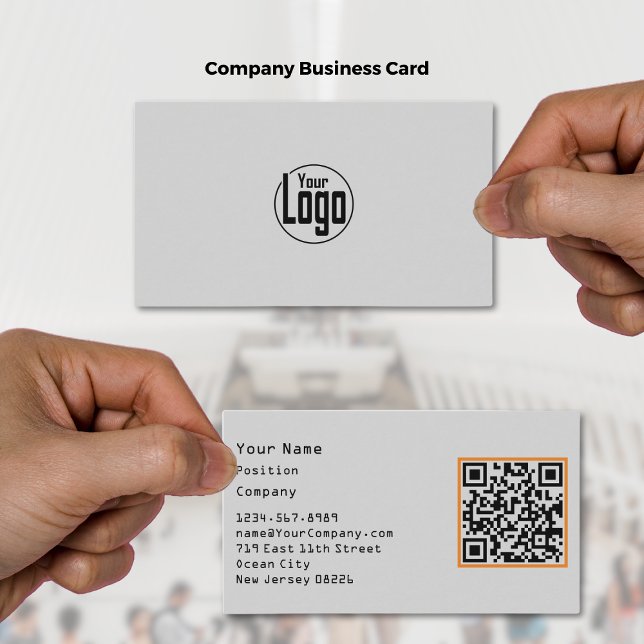 Tarjeta De Visita Empresa de acentos Naranjas y negros grises escand (Scannable Gray Black & Orange Accents Company Business Card)