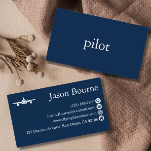 Tarjeta De Visita Empresa de Aviación Azul Marino Profesional