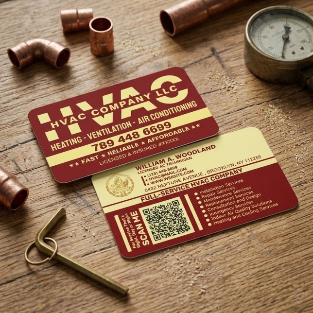 Tarjeta De Visita Empresa de Climatización de Aire Acondicionado de  (red and gold HVAC cards, luxury heating business cards, custom air conditioning cards)