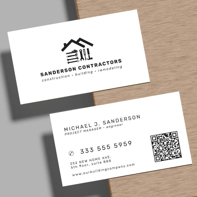 Tarjeta De Visita empresa de construcción código QR moderno (Subido por el creador)