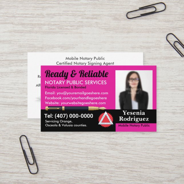 Tarjeta De Visita Empresa de fotografía de notario público de Person (Anverso/Reverso In Situ)