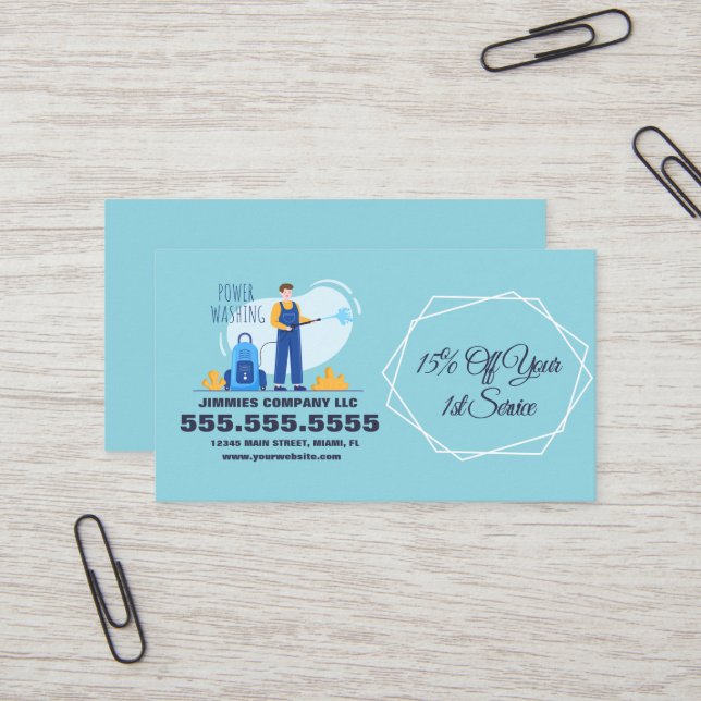 Tarjeta De Visita Empresa de lavado a presión ilustrada B (Anverso/Reverso In Situ)