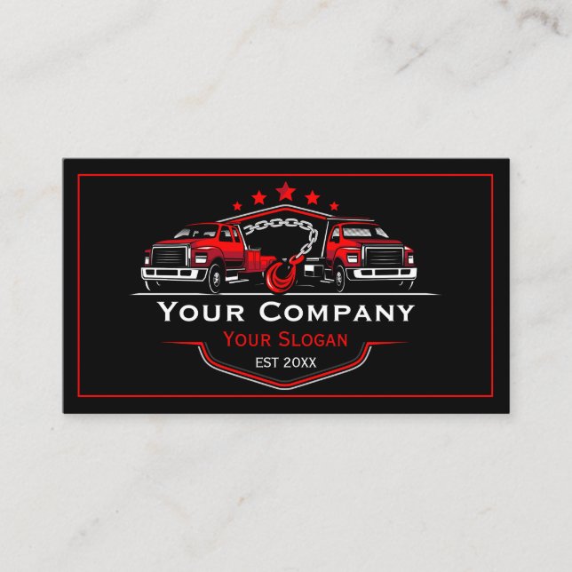 Tarjeta De Visita Empresa de Remolque Profesional, Servicio de Trans (Anverso)