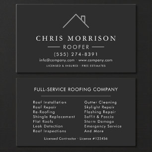 Tarjeta De Visita  Empresa de Techos Moderna Black Silver Roofing