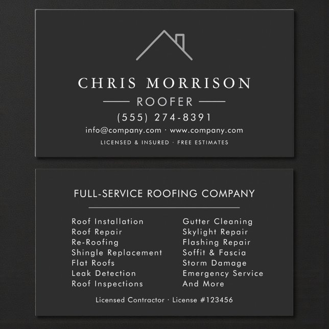 Tarjeta De Visita  Empresa de Techos Moderna Black Silver Roofing (Subido por el creador)