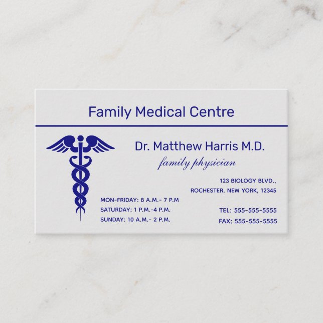Tarjeta De Visita Empresa editable Caduceus Medical Profesional (Anverso)