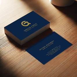 Tarjeta De Visita Empresa elegante minimalista inicial en azul oscur