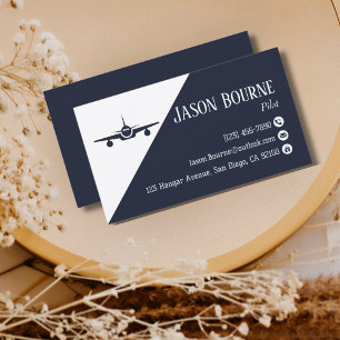 Tarjeta De Visita Empresa piloto profesional Navy Blue Aviation
