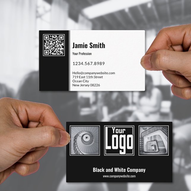Tarjeta De Visita Empresa profesional de análisis en blanco y negro (Professional Scannable Black & White Company Business Card)