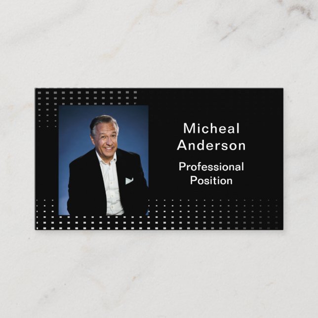 Tarjeta De Visita Empresario Profesional Moderno Foto Negro (Anverso)
