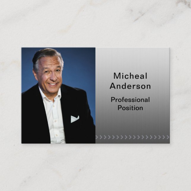 Tarjeta De Visita Empresario Profesional Moderno Photo Black Silver (Anverso)