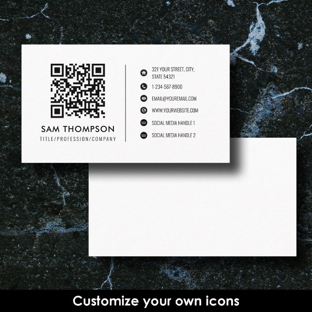 Tarjeta De Visita Empresas modernas Iconos de medios sociales QR Cód (Modern Business Social Media Icons QR Code Simple Business Card)