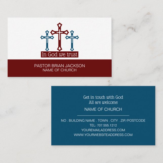 Tarjeta De Visita En Dios confiamos, crucifijo, cristiano, religioso (Anverso / Reverso)