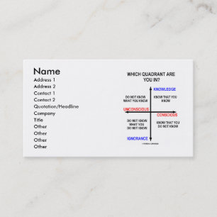 Tarjeta De Visita ¿En Qué Cuadrante Estás? (Humor del conocimiento)