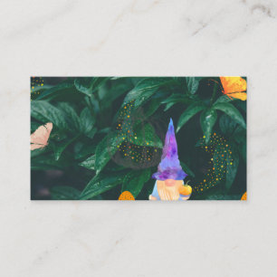 Tarjeta De Visita Enanos con calabaza y hongos mágicos y mariposas