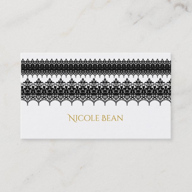 Tarjeta De Visita Encaje blanco y negro, elegante boda (Anverso)