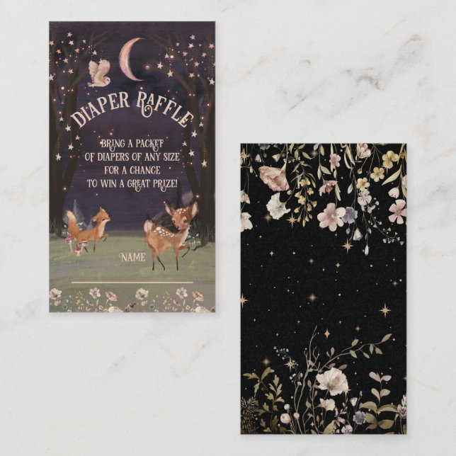 Tarjeta De Visita Encantado Woodland Moonlight Baby Diaper Raffle (Anverso / Reverso)