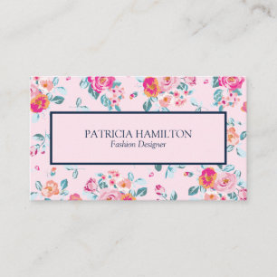Tarjeta De Visita Encantador Estampado Floral Rosa Vibrante Sobre Ru