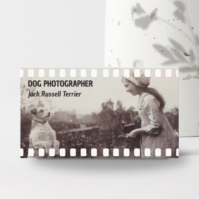 Tarjeta De Visita Encantador fotógrafo de perros de época con código (Charming Vintage Dog Photographer with QR code Business Card)