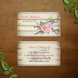 Tarjeta De Visita Encantadoras tijeras de madera de granero y Rosas