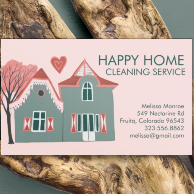 Tarjeta De Visita Encanto de los servicios de limpieza rosa y verde (Subido por el creador)