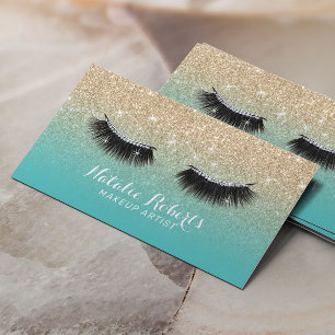 Tarjeta De Visita Encendido Artista de maquillaje Eyelash Verde azul