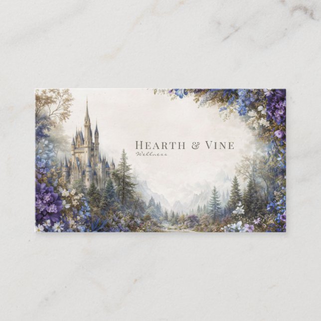 Tarjeta De Visita Enchanted Fairytale Castle Floral Mountain Valley (Anverso)