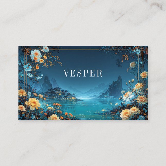 Tarjeta De Visita Enchanted Night Floral Yellow Rose Cityscape (Anverso)
