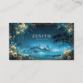Tarjeta De Visita Enchanted Night Landscape Gold Rose Floral Palace