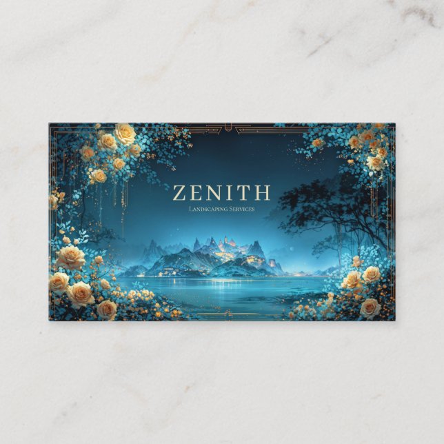 Tarjeta De Visita Enchanted Night Landscape Gold Rose Floral Palace (Anverso)