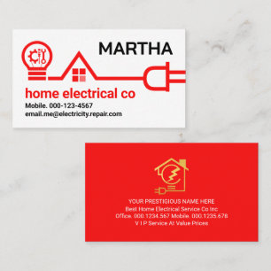 Tarjeta De Visita Enchufe de energía en casa de bombilla roja