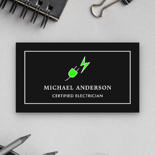 Tarjeta De Visita Enchufé de energía negro y verde Electricista cert