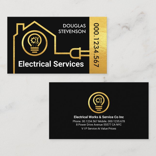 Tarjeta De Visita Enchufe del circuito eléctrico del hogar dorado (Anverso / Reverso)
