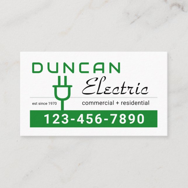 Tarjeta De Visita Enchufe Eléctrico Verde Retro (Anverso)