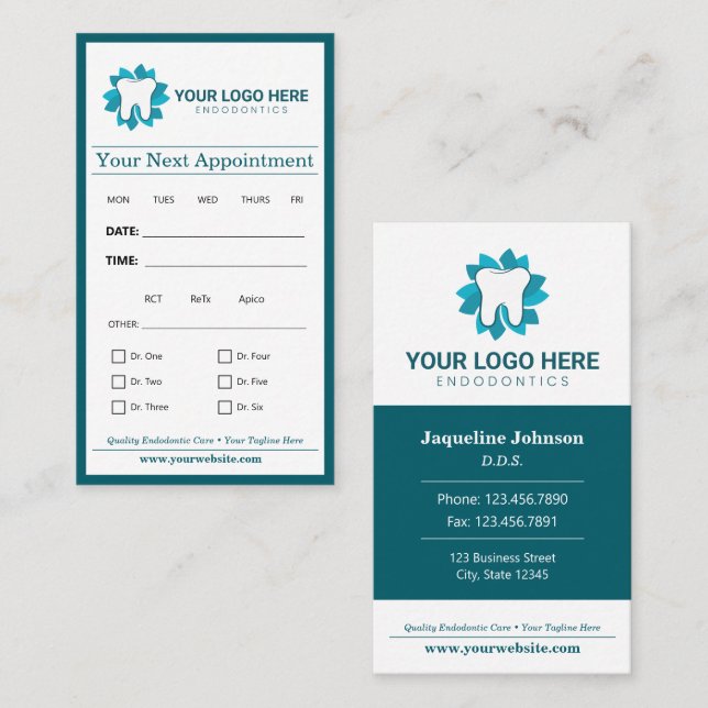 Tarjeta De Visita Endodontismo Editable Siguiente Cita (Anverso / Reverso)