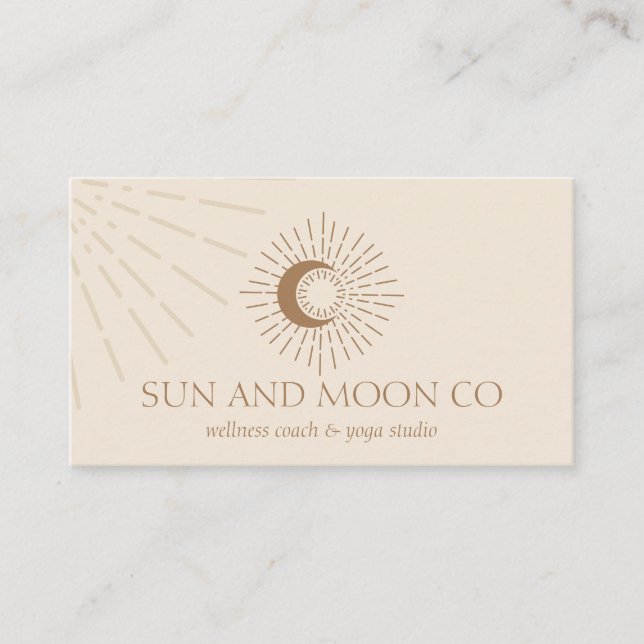 Tarjeta De Visita Energía marrón sanar luz solar luna espiritual (Anverso)
