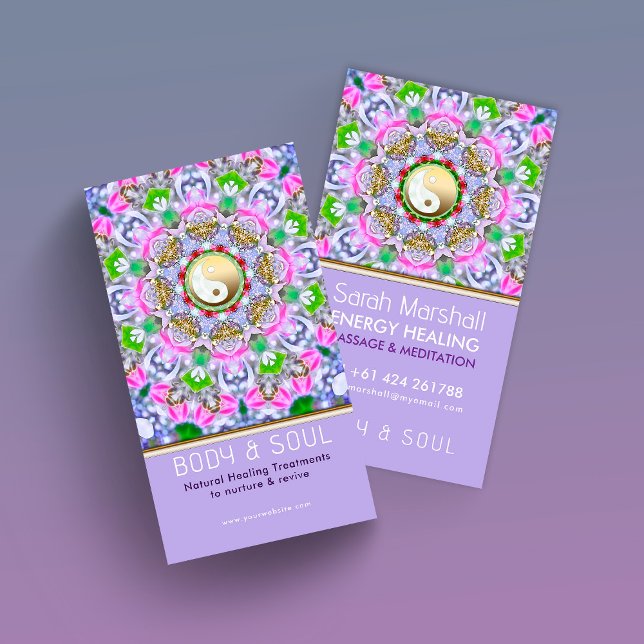 Tarjeta De Visita Energy Healing Holistic Lilac Gold Sparkle (Subido por el creador)