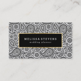Tarjeta De Visita Énfasis de oro de paisley negra y blanca