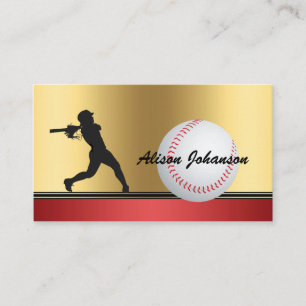 Tarjeta De Visita Énfasis en béisbol con silueta femenina de béisbol